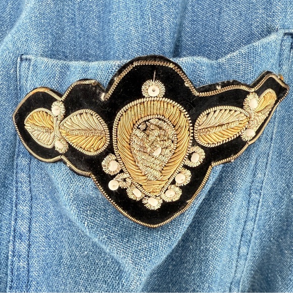 Vintage 90's Denim Cold Shoulder Jumpsuit w/Black Stirrup Pants w/Pockets Size 4 - Picture 9 of 17